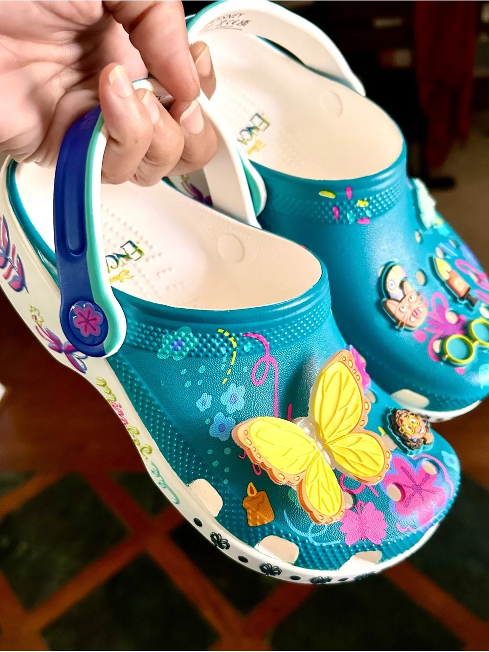 CROCS Kids Teal Water Clogs with Colorful Butterfly & Charm Accents